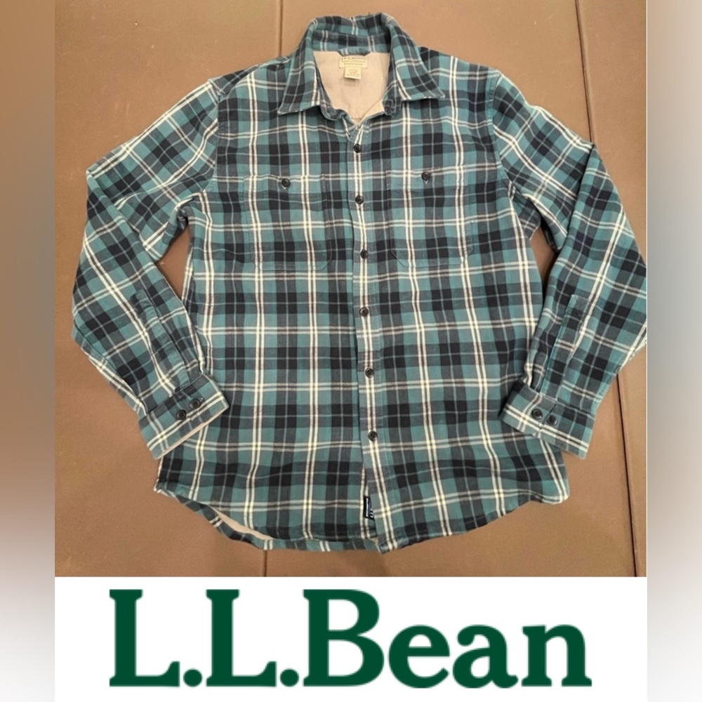 L.L. Bean Wicked Warm Shirt‎ Lined Plaid Flannel Shacket Men’s M Organic Cotton